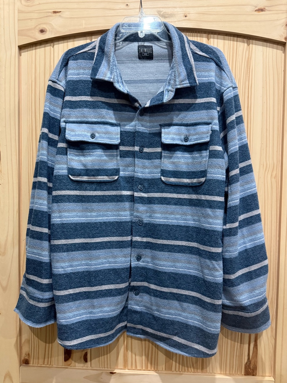 Men’s Blue Striped Button-Up Shacket - Caliville - Size XXL